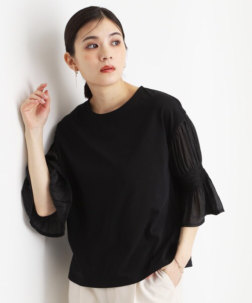 THE SHOP TK (ザ ショップ ティーケー )の「袖シャーリングシアープルオーバー【洗濯機OK】(Tシャツ/カットソー・レディース・グリーン系/ライトイエロー系/オフホワイト/ブラック・12/13)」の3枚目の写真