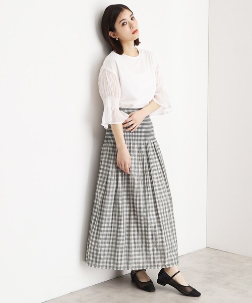 THE SHOP TK (ザ ショップ ティーケー )の「袖シャーリングシアープルオーバー【洗濯機OK】(Tシャツ/カットソー・レディース・グリーン系/ライトイエロー系/オフホワイト/ブラック・12/13)」の10枚目の写真