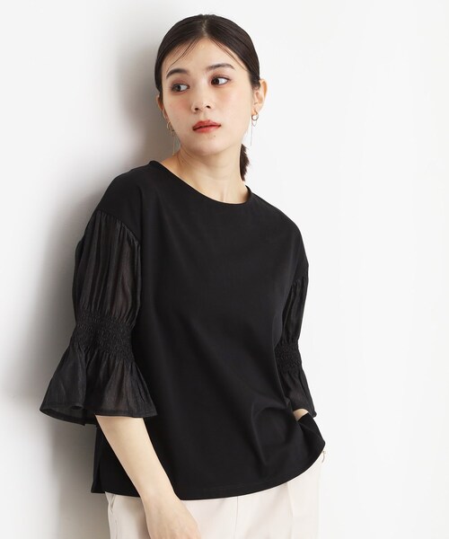THE SHOP TK (ザ ショップ ティーケー )の「袖シャーリングシアープルオーバー【洗濯機OK】(Tシャツ/カットソー・レディース・グリーン系/ライトイエロー系/オフホワイト/ブラック・12/13)」の13枚目の写真