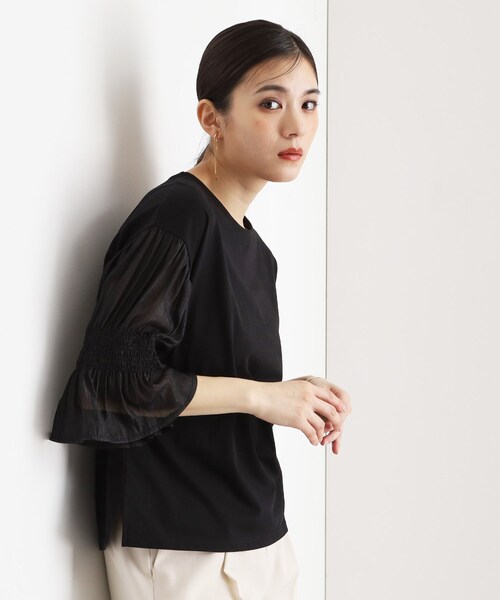 THE SHOP TK (ザ ショップ ティーケー )の「袖シャーリングシアープルオーバー【洗濯機OK】(Tシャツ/カットソー・レディース・グリーン系/ライトイエロー系/オフホワイト/ブラック・12/13)」の14枚目の写真