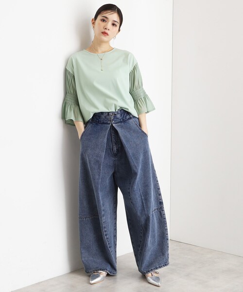 THE SHOP TK (ザ ショップ ティーケー )の「袖シャーリングシアープルオーバー【洗濯機OK】(Tシャツ/カットソー・レディース・グリーン系/ライトイエロー系/オフホワイト/ブラック・12/13)」の17枚目の写真