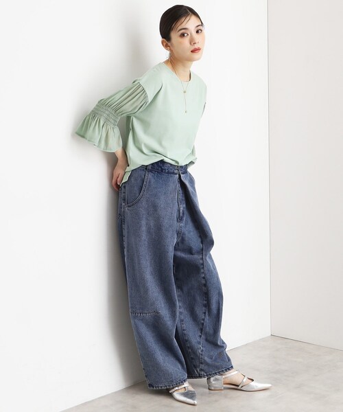 THE SHOP TK (ザ ショップ ティーケー )の「袖シャーリングシアープルオーバー【洗濯機OK】(Tシャツ/カットソー・レディース・グリーン系/ライトイエロー系/オフホワイト/ブラック・12/13)」の18枚目の写真