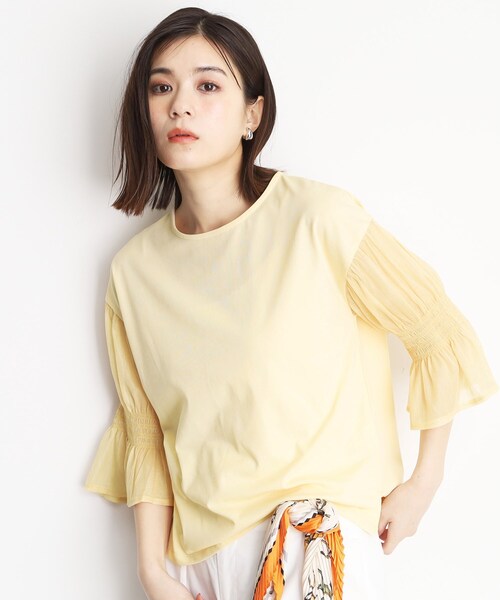 THE SHOP TK (ザ ショップ ティーケー )の「袖シャーリングシアープルオーバー【洗濯機OK】(Tシャツ/カットソー・レディース・グリーン系/ライトイエロー系/オフホワイト/ブラック・12/13)」の20枚目の写真