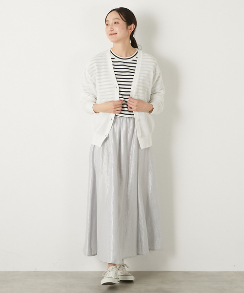 MELROSE claire（メルローズ クレール）の「【コットンメッシュVネックカーディガン】（カーディガン/ボレロ・レディース・ライトイエロー/オフホワイト/ネイビー・FREE）」の8枚目の写真