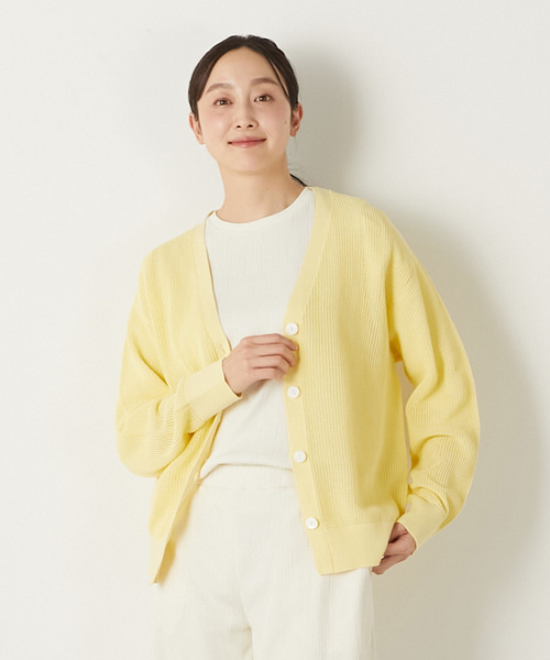 MELROSE claire（メルローズ クレール）の「【コットンメッシュVネックカーディガン】（カーディガン/ボレロ・レディース・ライトイエロー/オフホワイト/ネイビー・FREE）」の15枚目の写真