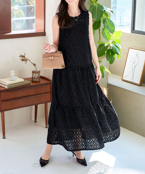 【美品】メゾンスペシャル ノースリーブドレスワンピース インナーワンピ付き M 美品】メゾンスペシャル ノースリーブドレスワンピース インナー
