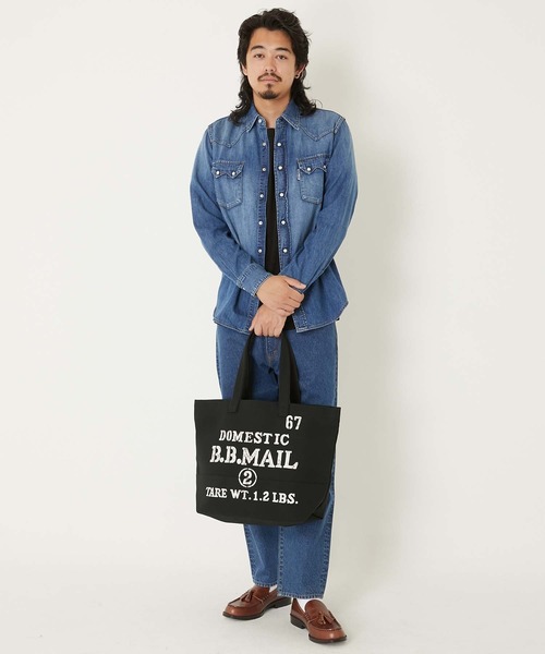 HOLLYWOOD RANCH MARKET（ハリウッドランチマーケット）の「ポリエステルキャンバス B.B.MAIL トートバッグ（トートバッグ・メンズ・ナチュラル/ブラック・ONE SIZE）」の7枚目の写真