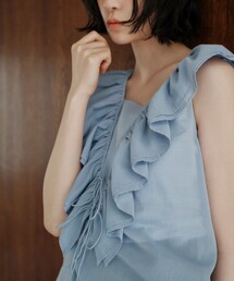 <EMMEL REFINES>EM Vフリル リボンノースリーブ ブラウス