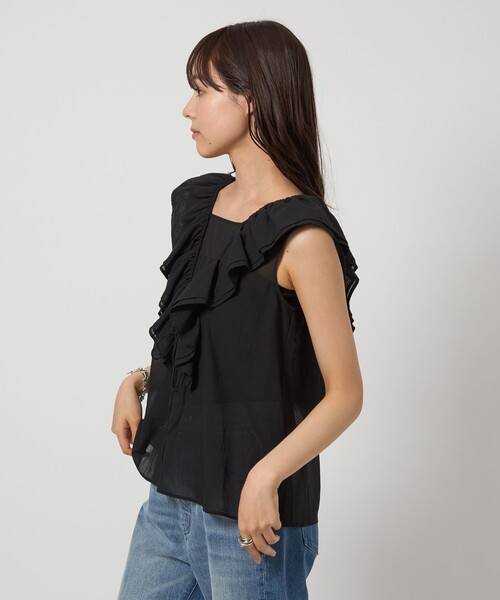 EMMEL REFINES（エメルリファインズ）の「＜EMMEL REFINES＞EM Vフリル リボンノースリーブ ブラウス（シャツ/ブラウス・レディース・ブラック/ライトブルー・FREE）」の18枚目の写真