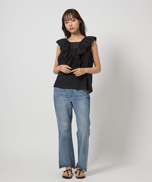 EMMEL REFINES（エメルリファインズ）の「＜EMMEL REFINES＞EM Vフリル リボンノースリーブ ブラウス（シャツ/ブラウス・レディース・ブラック/ライトブルー・FREE）」の19枚目の写真