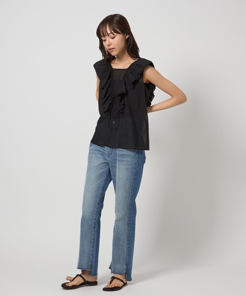 EMMEL REFINES（エメルリファインズ）の「＜EMMEL REFINES＞EM Vフリル リボンノースリーブ ブラウス（シャツ/ブラウス・レディース・ブラック/ライトブルー・FREE）」の11枚目の写真