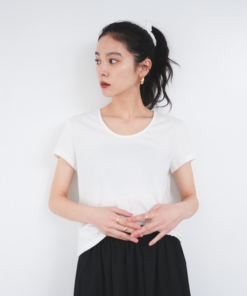 tシャツ Simply CS シンプリーカットソー レディース レディース 脇ギャザー入り カットソー Tシャツ 日本製 半袖