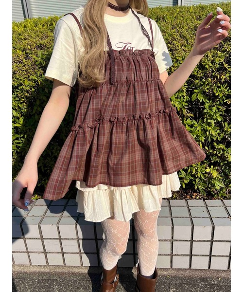WC(ダブル シー)の「ティアードチェックキャミソール(キャミソール・レディース・ブラウン/グレー・FREE)」の11枚目の写真
