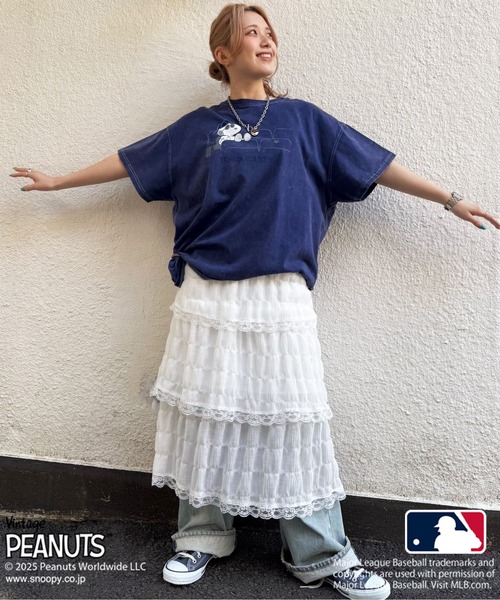DOUBLE NAME(ダブルネーム)の「MLB×PEANUTSコラボ STADIUM BIG TEE(Tシャツ/カットソー・レディース・ブラック/ブラウン/ネイビー/オレンジ・FREE)」の13枚目の写真