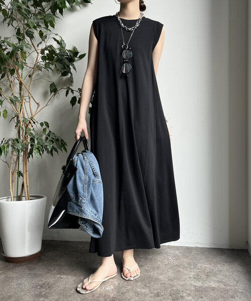 DouDou（ドゥドゥ）の「シルケットスムースフレアカットワンピース（ワンピース・レディース・ブラック/オリーブ/レッド・FREE）」の5枚目の写真