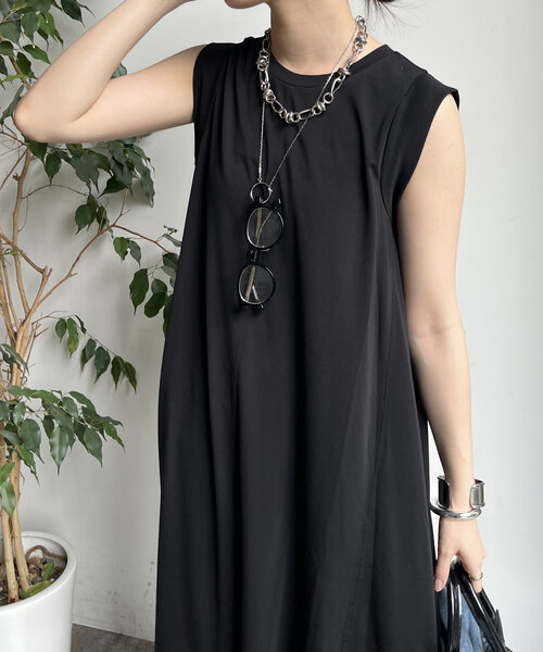 DouDou（ドゥドゥ）の「シルケットスムースフレアカットワンピース（ワンピース・レディース・ブラック/オリーブ/レッド・FREE）」の12枚目の写真