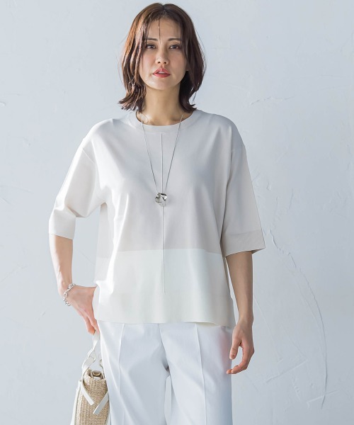 LAUTREAMONT（ロートレアモン）の「5分袖Tシャツライクニット≪手洗い可能≫（ニット/セーター・レディース・ピンク/グリーン/ホワイト/ブラック系その他/ライトブルー/ベージュ系その他・9号）」の3枚目の写真