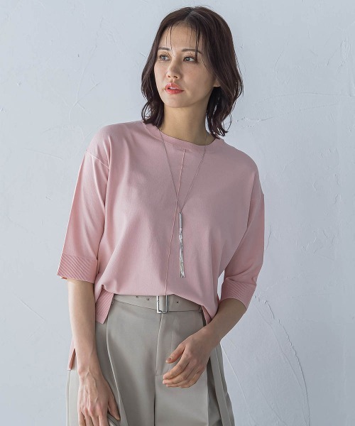 LAUTREAMONT（ロートレアモン）の「5分袖Tシャツライクニット≪手洗い可能≫（ニット/セーター・レディース・ピンク/グリーン/ホワイト/ブラック系その他/ライトブルー/ベージュ系その他・9号）」の6枚目の写真