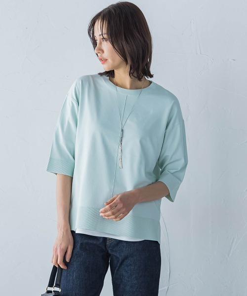 LAUTREAMONT（ロートレアモン）の「5分袖Tシャツライクニット≪手洗い可能≫（ニット/セーター・レディース・ピンク/グリーン/ホワイト/ブラック系その他/ライトブルー/ベージュ系その他・9号）」の4枚目の写真