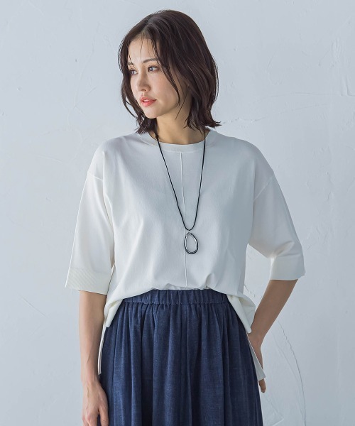 LAUTREAMONT / ロートレアモン 5分袖Tシャツライクニット≪手洗い可能≫ 5分袖Tシャツライクニット≪手洗い可能≫ | LAUTREAMONT