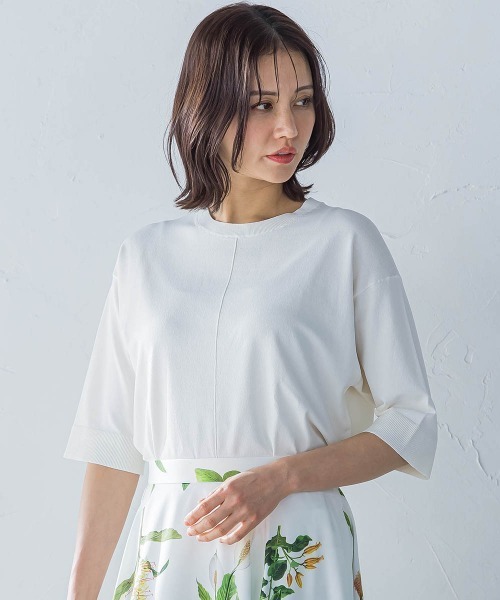 セール】5分袖Tシャツライクニット≪手洗い可能≫（ニット