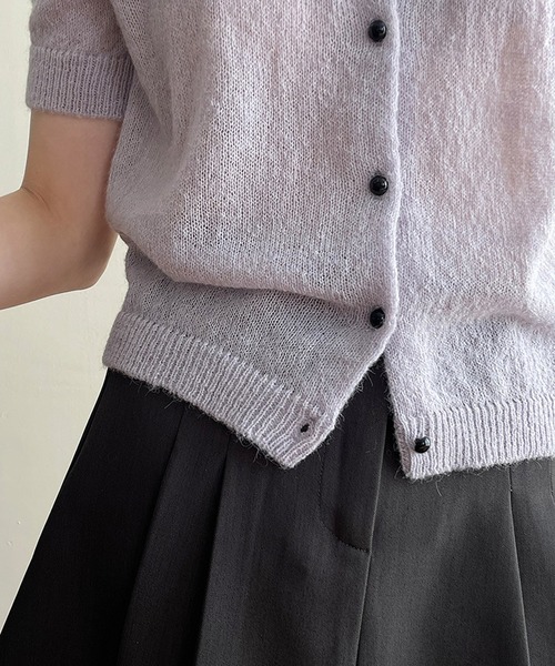 Girly Doll(ガーリードール)の「襟付き半袖サマーニット(ニット/セーター・レディース・グレー/パープル/イエロー/ネイビー/ホワイト/ピンク/グリーン/ブルー・F)」の20枚目の写真