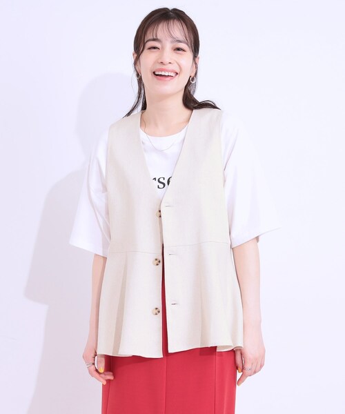 S-LL】いつものコーデにプラスワン 麻混ペプラムベスト（ベスト