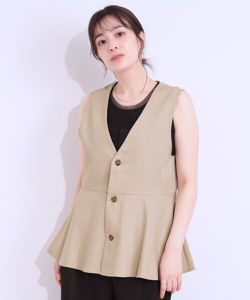 DRESKIP(ドレスキップ)の「【S-LL】いつものコーデにプラスワン 麻混ペプラムベスト(ベスト・レディース・ブラック/オフホワイト/ベージュ・01/02/04/03)」の12枚目の写真