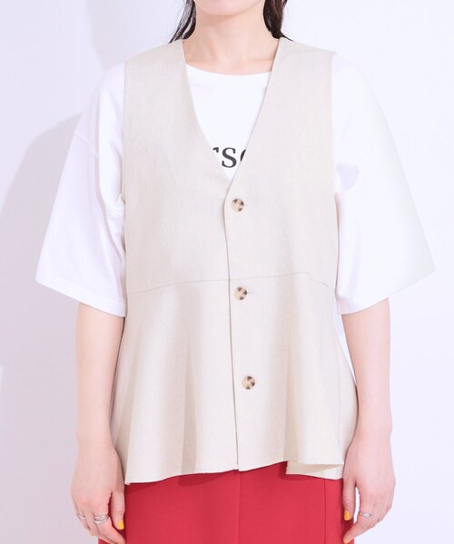 セール】【S-LL】いつものコーデにプラスワン 麻混ペプラムベスト