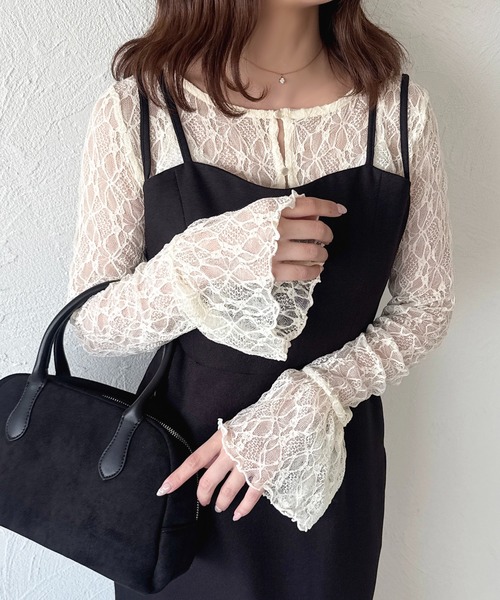 apres jour（アプレジュール）の「アソートレースカーディガン（カーディガン/ボレロ・レディース・ブラック/シルバー/オフホワイト/ミント/ボルドー/アイボリー・X-LARGE/フリー）」の2枚目の写真