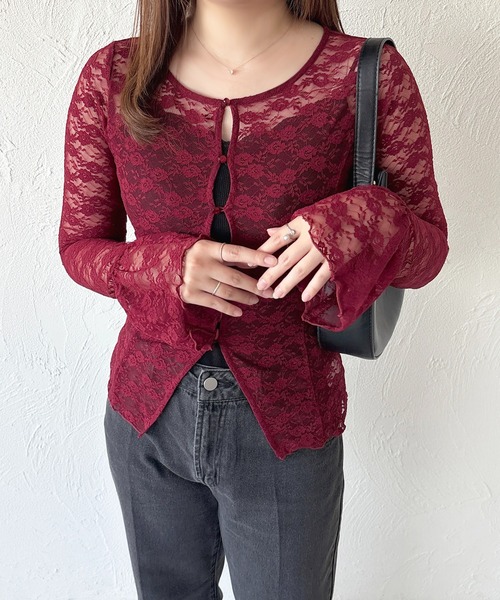 apres jour（アプレジュール）の「アソートレースカーディガン（カーディガン/ボレロ・レディース・ブラック/シルバー/オフホワイト/ミント/ボルドー/アイボリー・X-LARGE/フリー）」の5枚目の写真