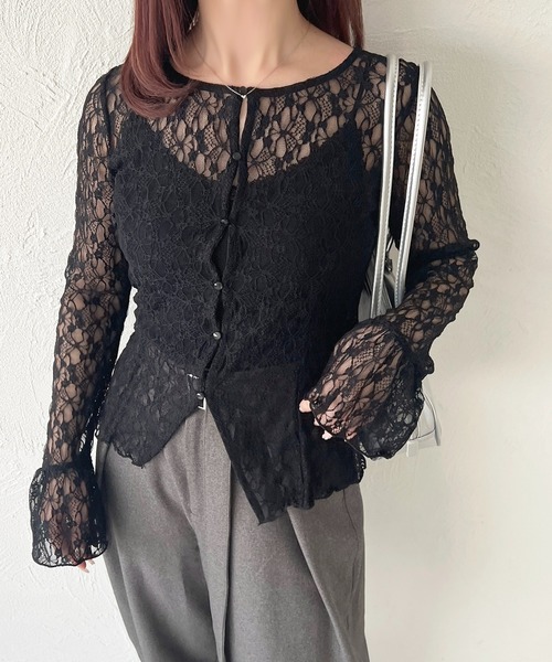 apres jour（アプレジュール）の「アソートレースカーディガン（カーディガン/ボレロ・レディース・ブラック/シルバー/オフホワイト/ミント/ボルドー/アイボリー・X-LARGE/フリー）」の3枚目の写真