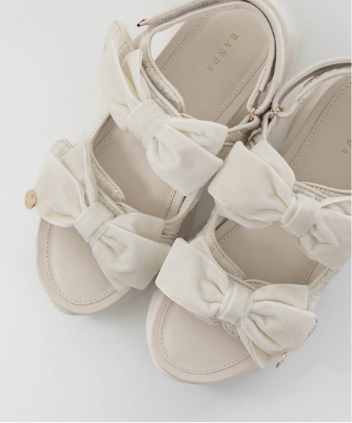 RANDA リボン付きスポーツサンダル アイボリー リボンスポーツ