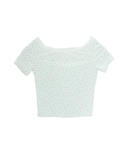 ALLuRing ChaRm(アリュリングチャーム)の「【カップ付き】Frill Neck Floral Print Tops / フリルネックフローラルプリントトップス 小花柄(Tシャツ/カットソー・レディース・ホワイト/ブラック・FREE)」の9枚目の写真
