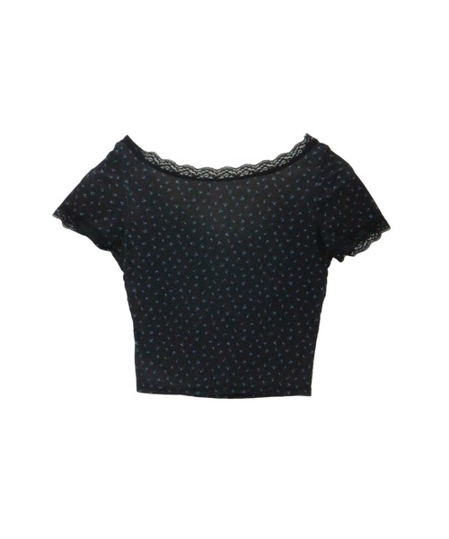 ALLuRing ChaRm(アリュリングチャーム)の「【カップ付き】Frill Neck Floral Print Tops / フリルネックフローラルプリントトップス 小花柄(Tシャツ/カットソー・レディース・ホワイト/ブラック・FREE)」の11枚目の写真