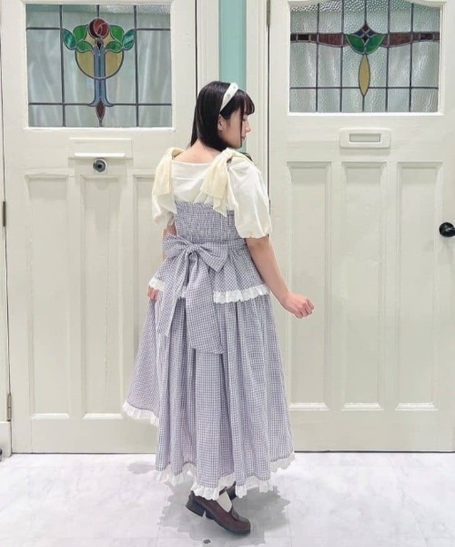 F i.n.t（フィント）の「ギンガムチェックティアードキャミワンピース（ワンピース・レディース・ライトグレー/ライトグリーン・FREE）」の15枚目の写真