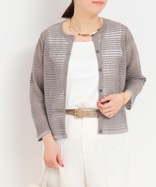 NOLLEY'S LIGHT（ノーリーズライト）の「シアーブロックカーディガン（カーディガン/ボレロ・レディース・ホワイト/ライトグレー/ブラック・38）」の3枚目の写真