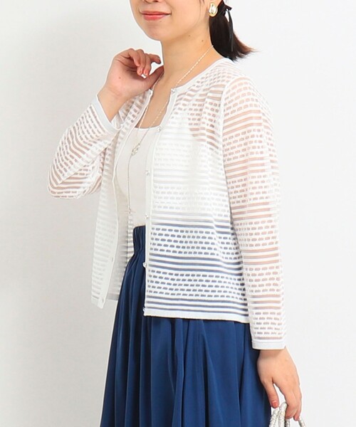 NOLLEY'S LIGHT（ノーリーズライト）の「シアーブロックカーディガン（カーディガン/ボレロ・レディース・ホワイト/ライトグレー/ブラック・38）」の6枚目の写真