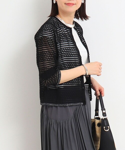 NOLLEY'S LIGHT（ノーリーズライト）の「シアーブロックカーディガン（カーディガン/ボレロ・レディース・ホワイト/ライトグレー/ブラック・38）」の13枚目の写真