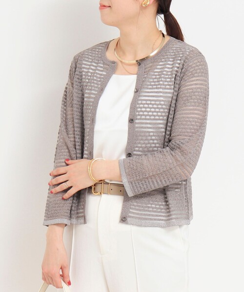 NOLLEY'S LIGHT（ノーリーズライト）の「シアーブロックカーディガン（カーディガン/ボレロ・レディース・ホワイト/ライトグレー/ブラック・38）」の18枚目の写真
