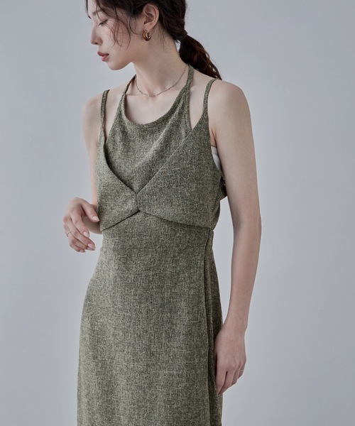 etoll.（エトル）の「レイヤード風ツイードキャミワンピース（ワンピース・レディース・アイボリー/ブラック/ブラウン・FREE）」の3枚目の写真