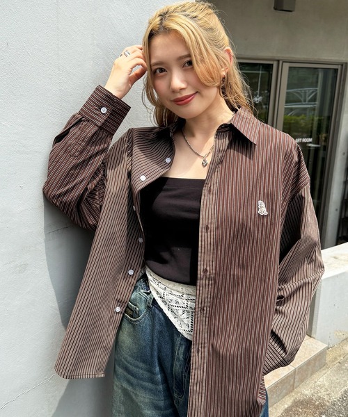 m:rex】ミニ恐竜ワッペンクレイジーストライプシャツ（シャツ