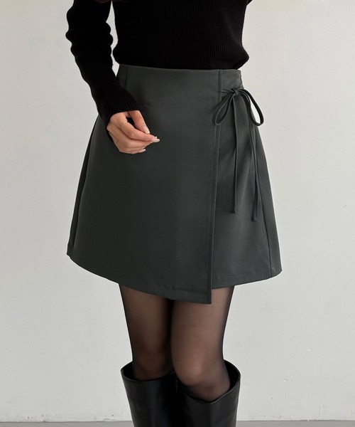 セール】ラップ風リボンミニスカート（インパン付き）（スカート
