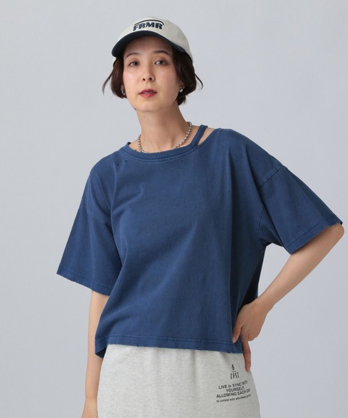 LEPSIM(レプシィム)の「カットアウトダメージT 492799(Tシャツ/カットソー・レディース・チャコールグレー/ブルー/アイボリー・FREE)」の2枚目の写真