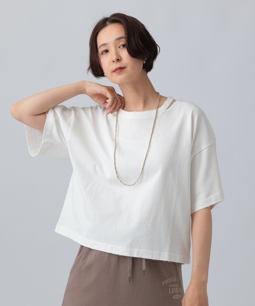 LEPSIM(レプシィム)の「カットアウトダメージT 492799(Tシャツ/カットソー・レディース・チャコールグレー/ブルー/アイボリー・FREE)」の3枚目の写真