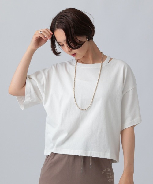 LEPSIM(レプシィム)の「カットアウトダメージT 492799(Tシャツ/カットソー・レディース・チャコールグレー/ブルー/アイボリー・FREE)」の4枚目の写真