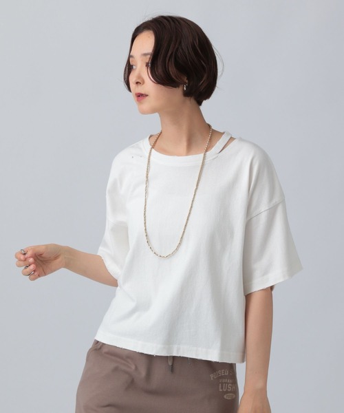 LEPSIM(レプシィム)の「カットアウトダメージT 492799(Tシャツ/カットソー・レディース・チャコールグレー/ブルー/アイボリー・FREE)」の5枚目の写真