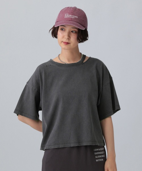 LEPSIM(レプシィム)の「カットアウトダメージT 492799(Tシャツ/カットソー・レディース・チャコールグレー/ブルー/アイボリー・FREE)」の10枚目の写真