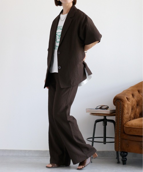 cepo（セポ）の「〈セットアップ対応〉速乾＆涼感 リサイクルポリサッカーテーラードジャケット（テーラードジャケット・レディース・ブラウン/ブラック/オフホワイト・M）」の19枚目の写真