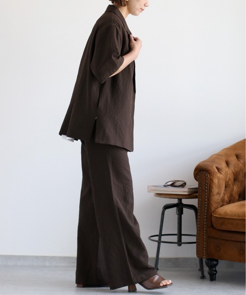 cepo（セポ）の「〈セットアップ対応〉速乾＆涼感 リサイクルポリサッカーテーラードジャケット（テーラードジャケット・レディース・ブラウン/ブラック/オフホワイト・M）」の22枚目の写真